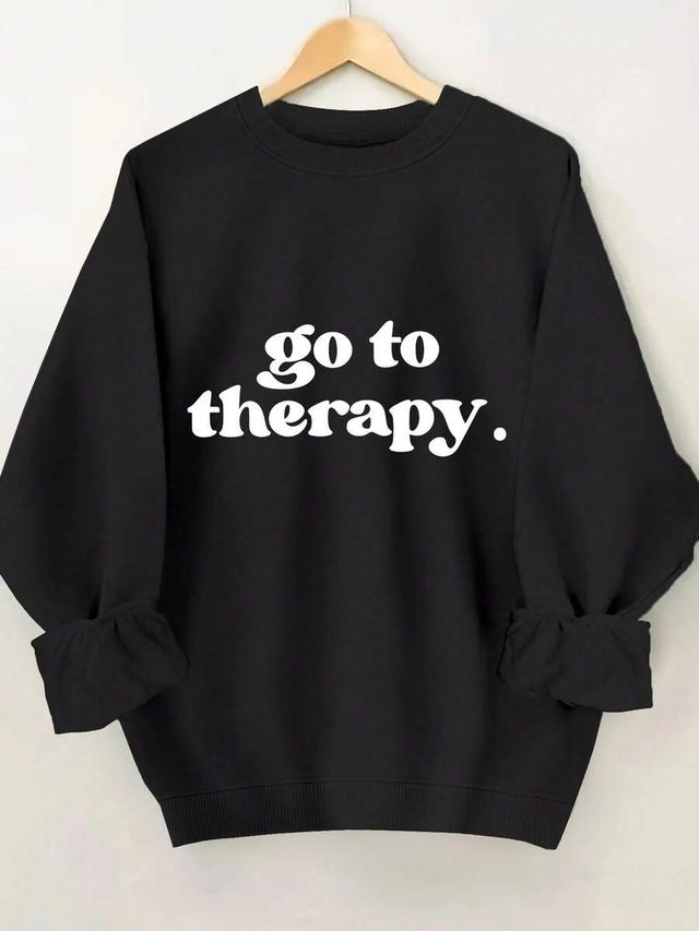 black crewneck sweatshirt with white graphic print