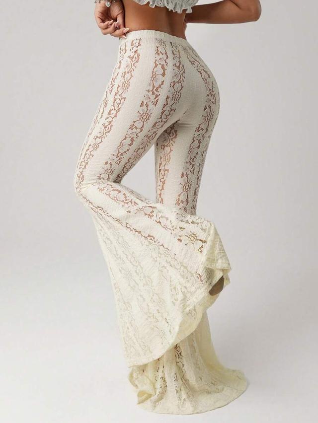 white lace low waist flared leg skinny pants