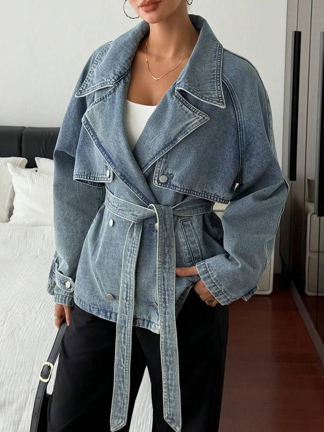 denim trench style belted jacket