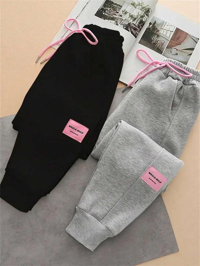 grey two pairs of casual front tie waist sweatpants