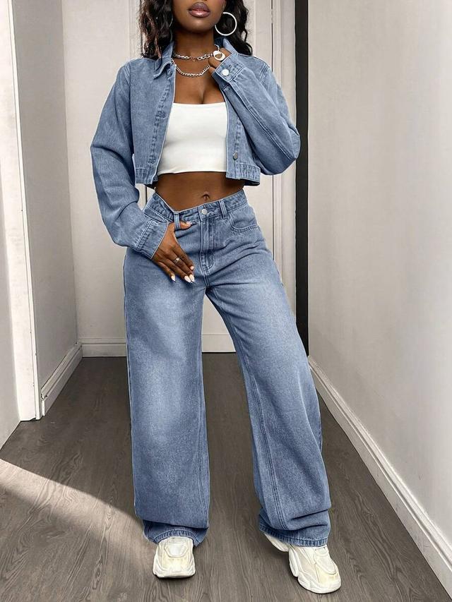 dazy women's denim crop top and jeans set