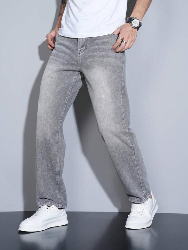 manfinity homme casual grey washed denim jeans