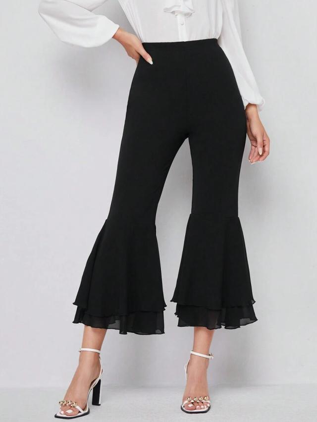 modelyn elastic waist flare leg crop pants