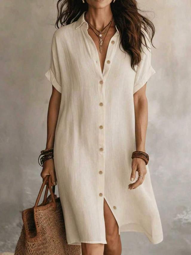 women's casual ivory woven shirt dress