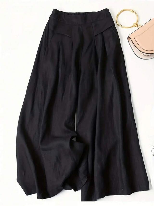 women's solid black casual wide leg palazzo pants