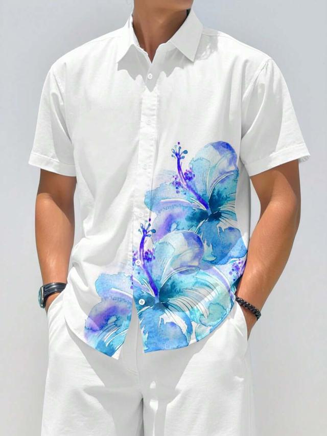 white floral print short sleeve button down shirt