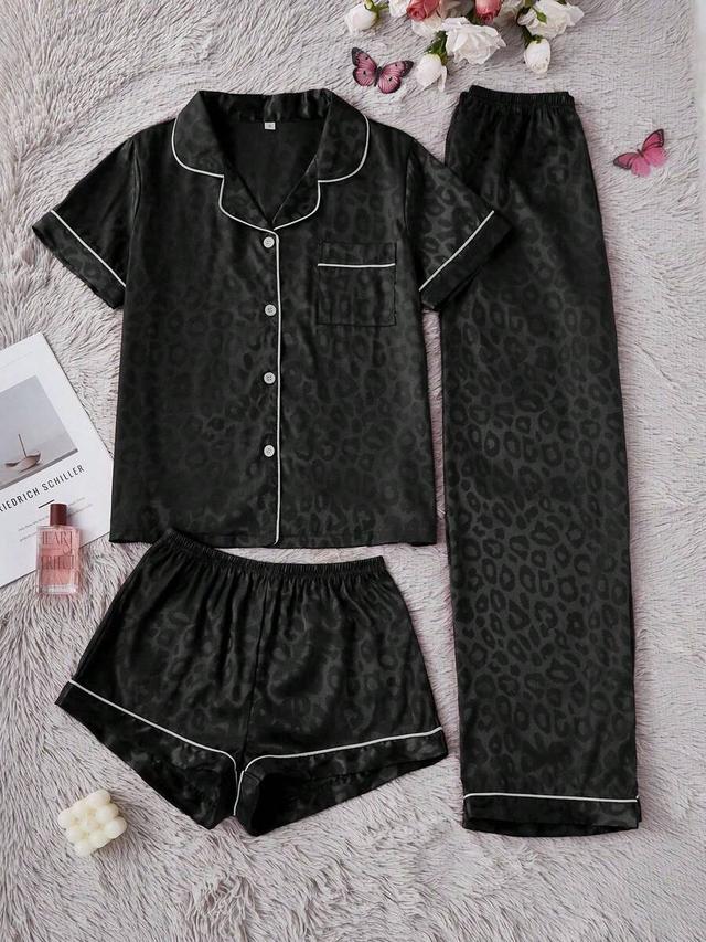 black women's elegant leopard print jacquard faux silk pajama set