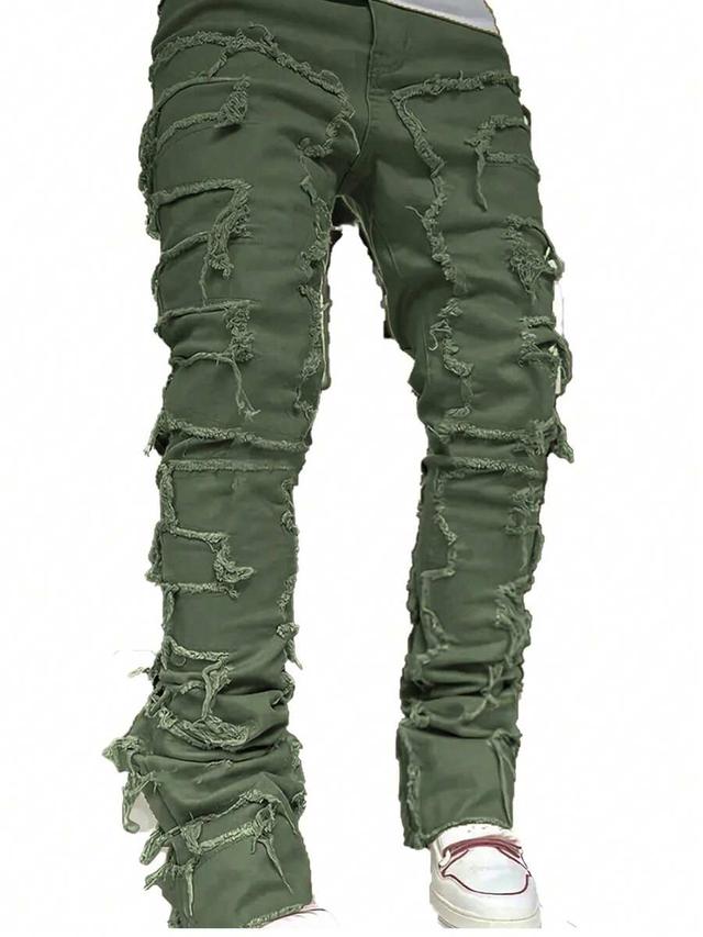 olive green distressed fringe detail slim fit jeans
