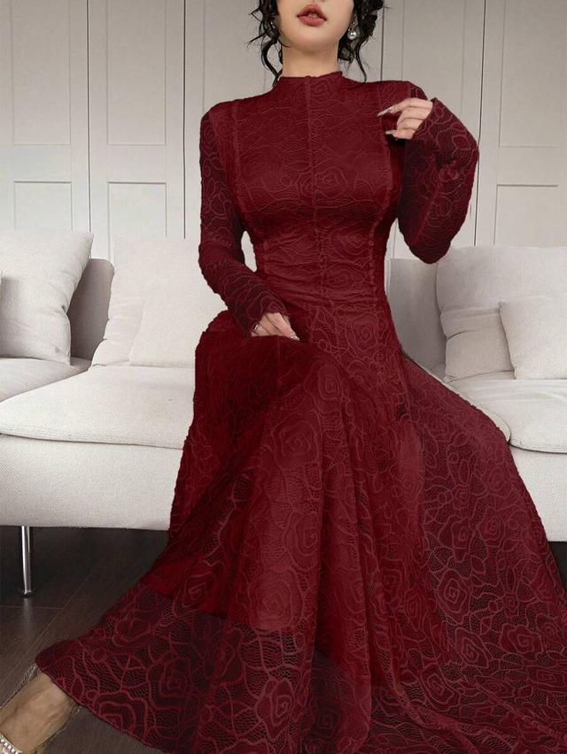 feyla elegant burgundy rose lace long dress