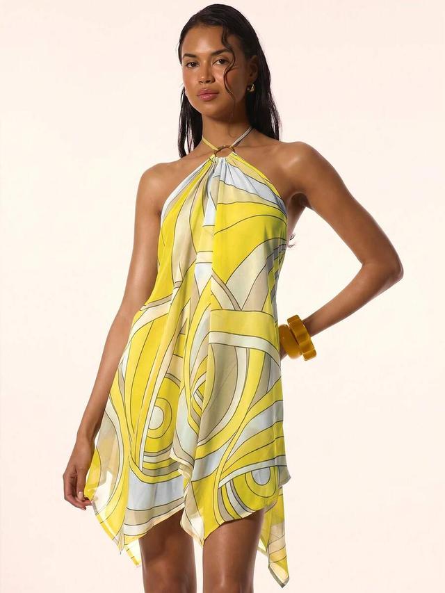 musera strappy halterneck ring detail floaty draped mini dress