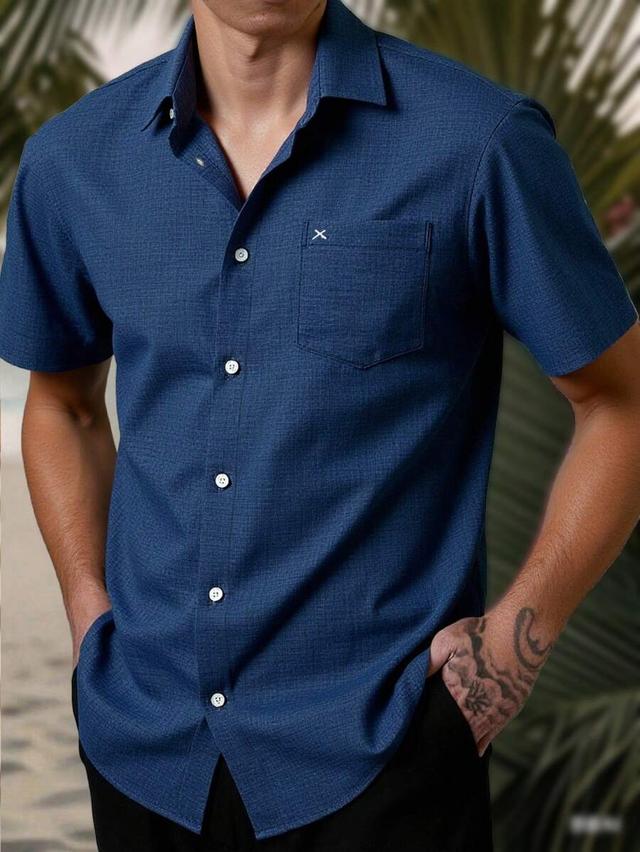genlund men's casual blue short sleeve button up shirt