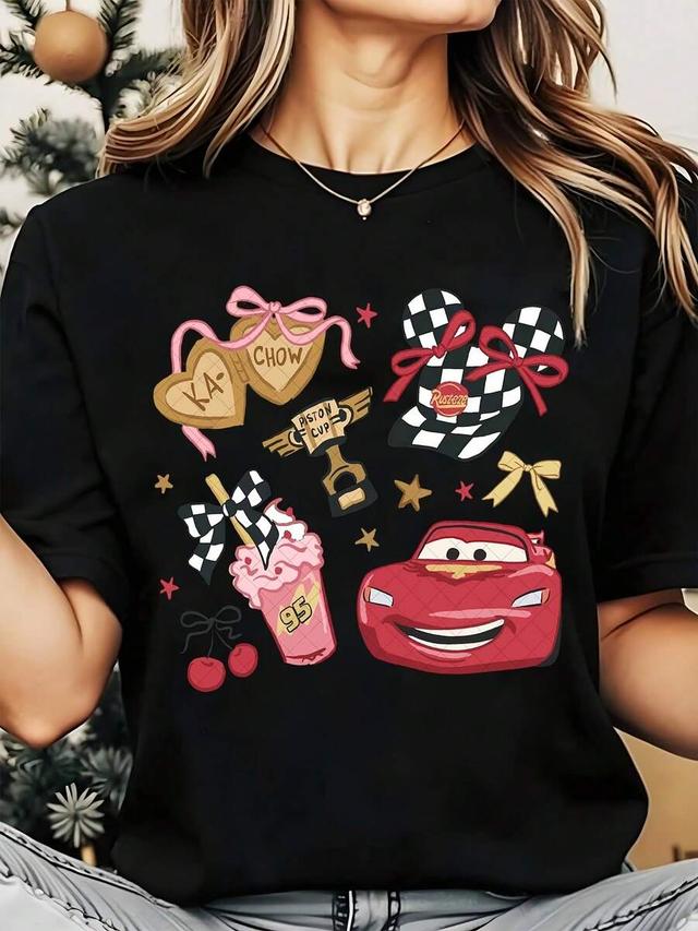 disney cars lightning mcqueen graphic round neck t-shirt