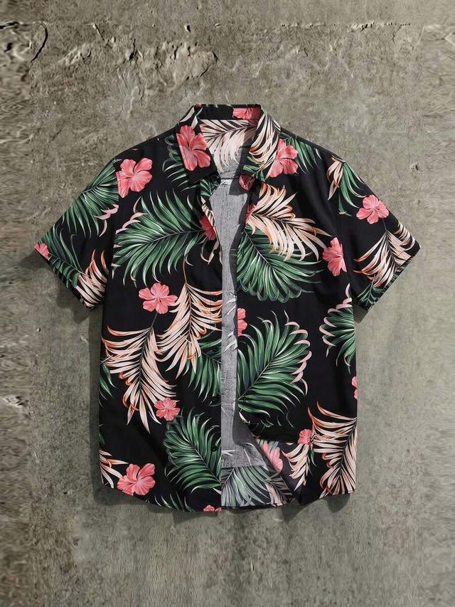 neon blanc geometric print turndown collar short sleeve shirt