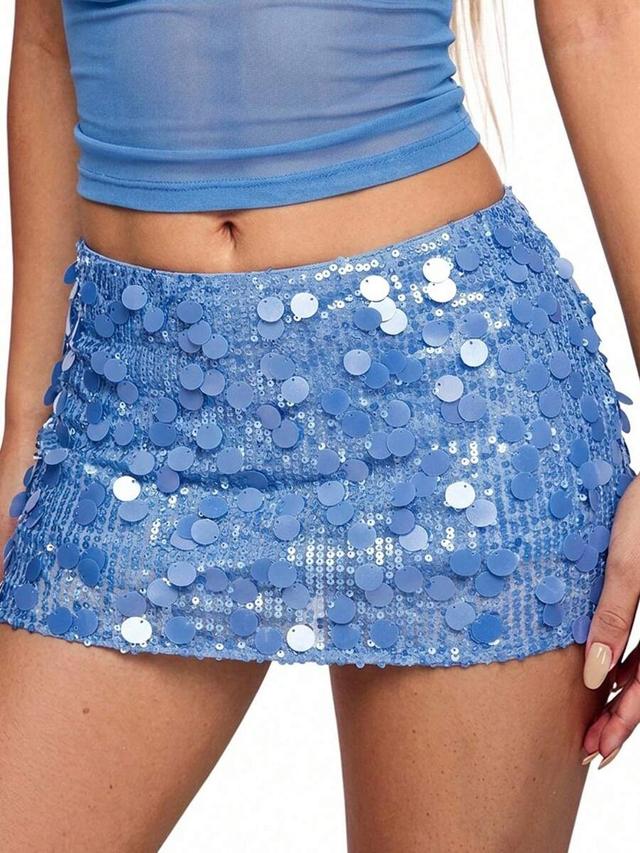 light blue sequin high waist bodycon mini skirt