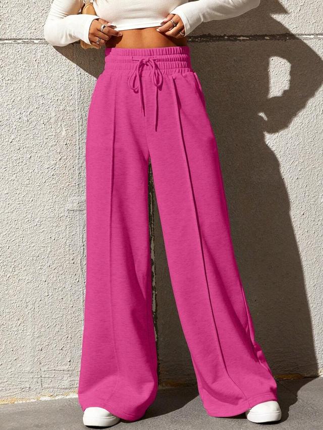 solid pink drawstring high waist wide leg sweatpants