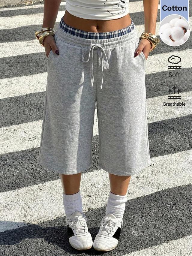 grey cotton-blend knit wide-leg cropped casual pants