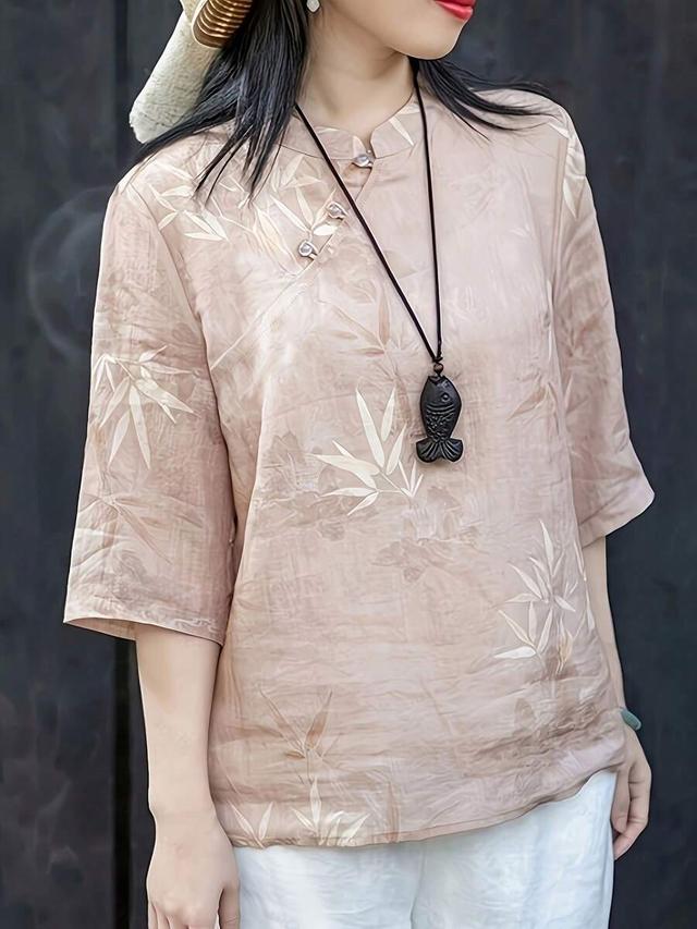 new chinese style ombre floral loose summer shirt