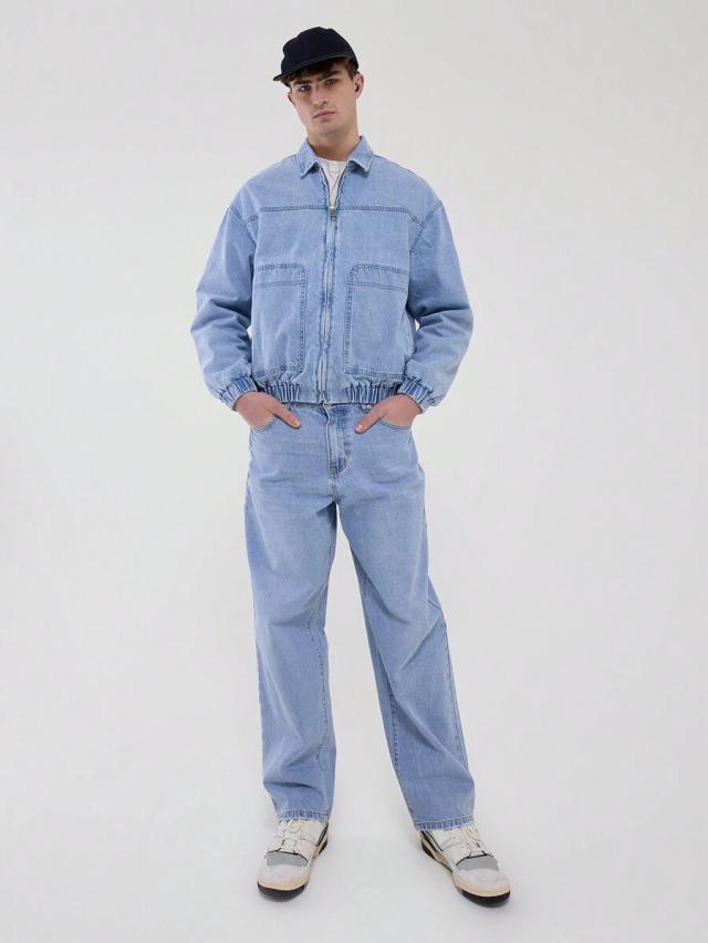 musero denim pocket detail zip through jacket