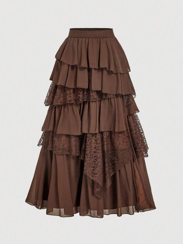 boho-western flowy chiffon and lace tiered maxi skirt