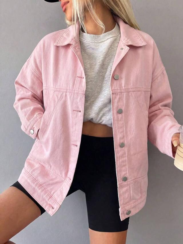 pastel pink denim button up jacket