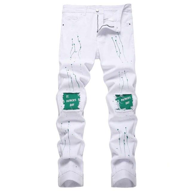 men's white slim fit st. patrick's day jeans