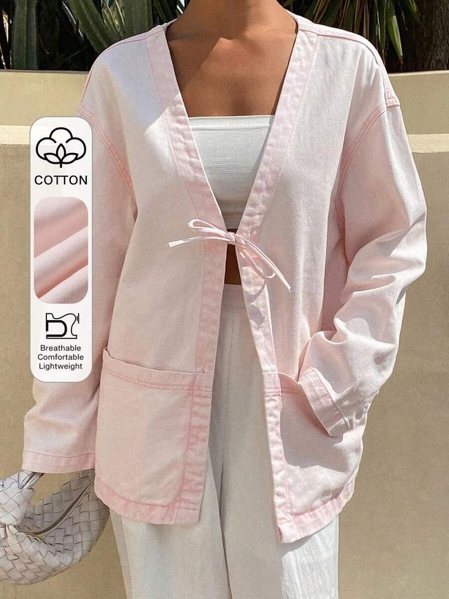 light pink cotton tie-front kimono jacket