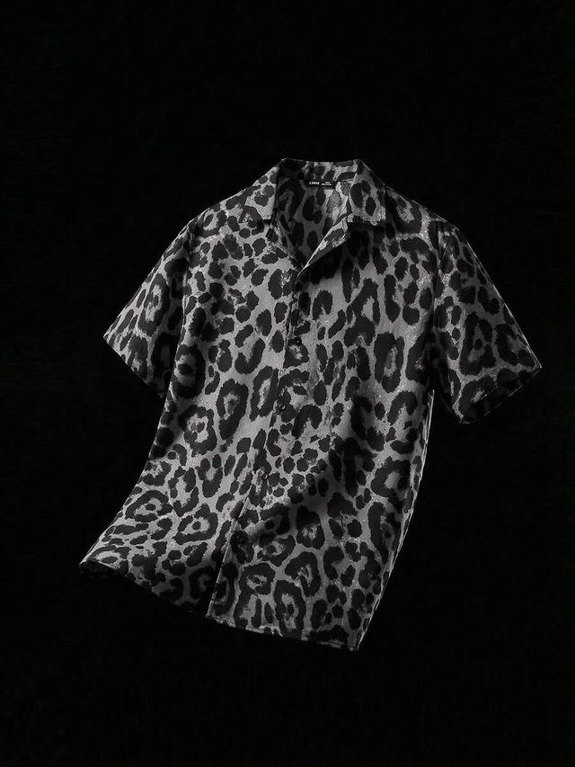 neon blanc men's leopard print short sleeve woven shirt