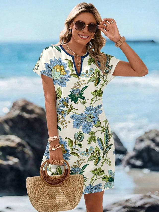 floral print short sleeve shift dress