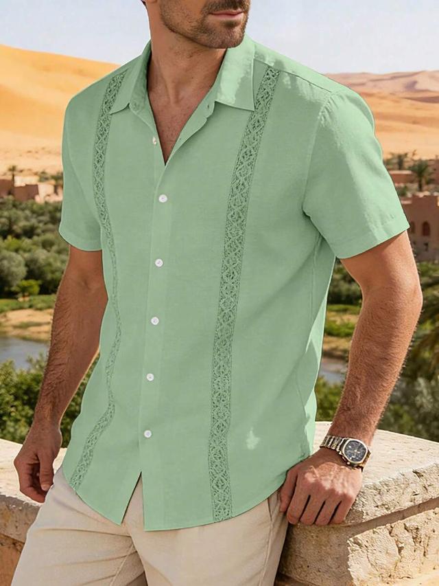 ventusail men's solid green lace patchwork casual shirt