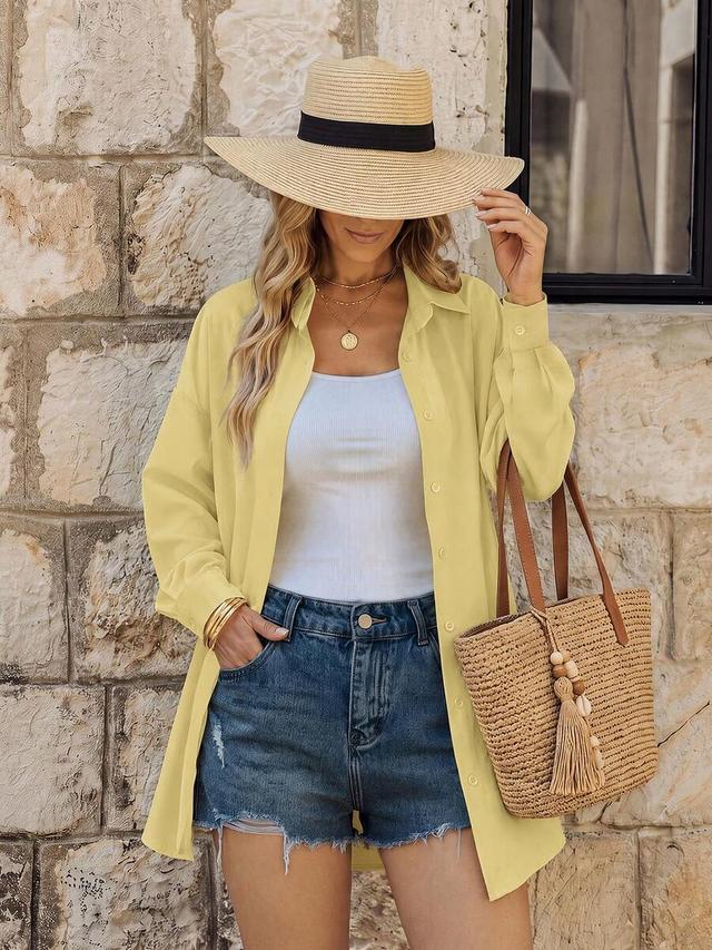 solid yellow drop shoulder long sleeve casual blouse