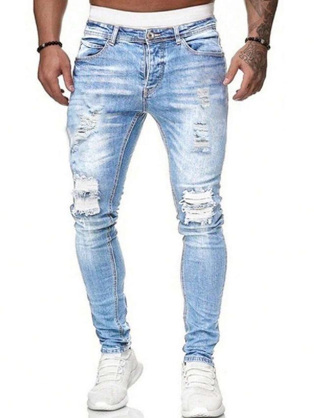 men's light wash distressed skinny denim jeans
