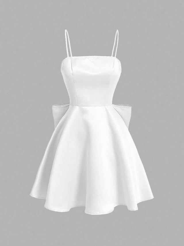 white satin mini dress with bow detail