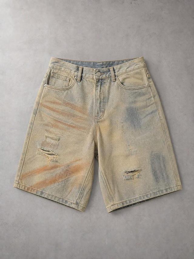 men's distressed vintage wash denim jorts