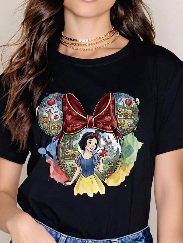 women snow white disney graphic black cotton t-shirt