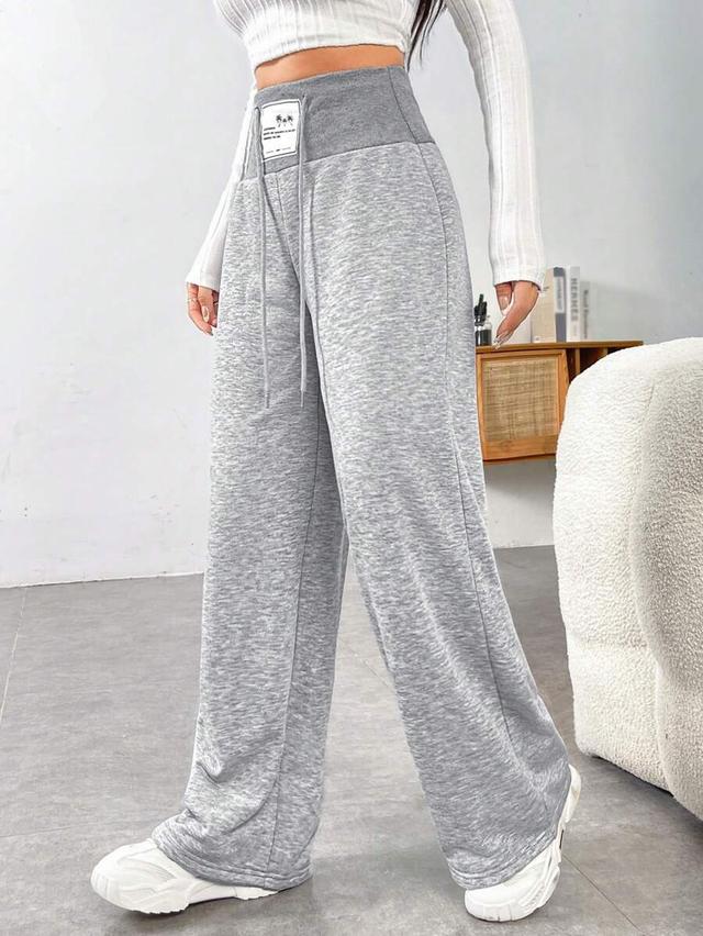 grey letter patched wide leg drawstring sweatpants