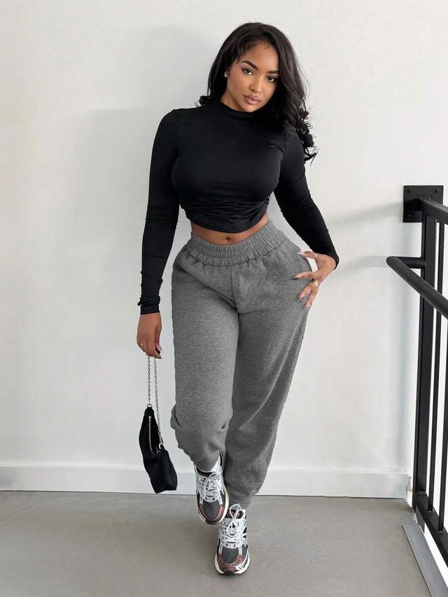 grey elastic waist casual sweatpants