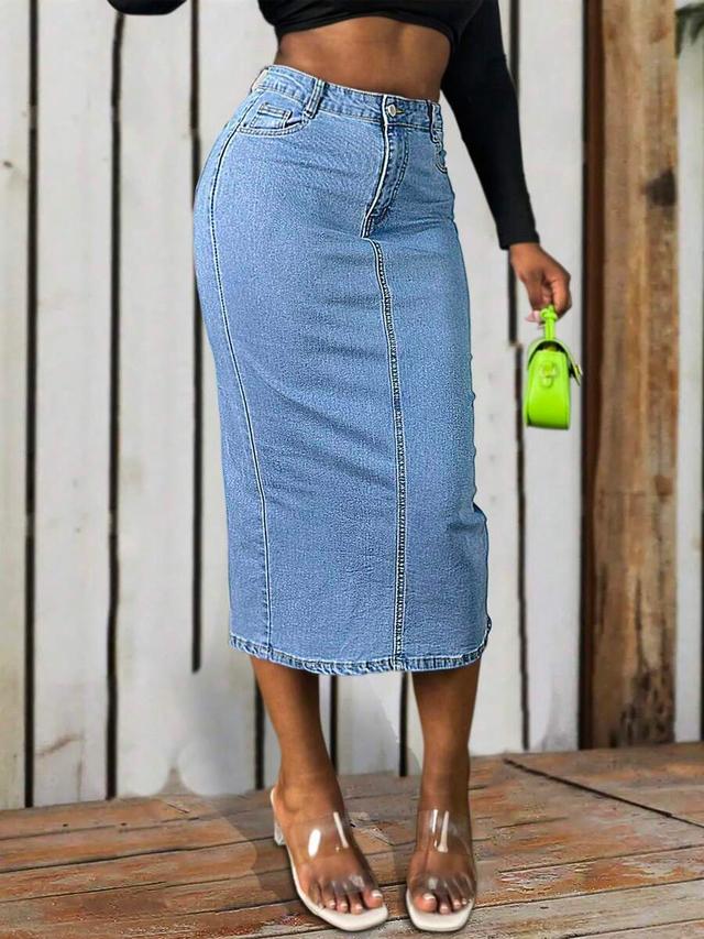 women's fashion long denim pencil skirt