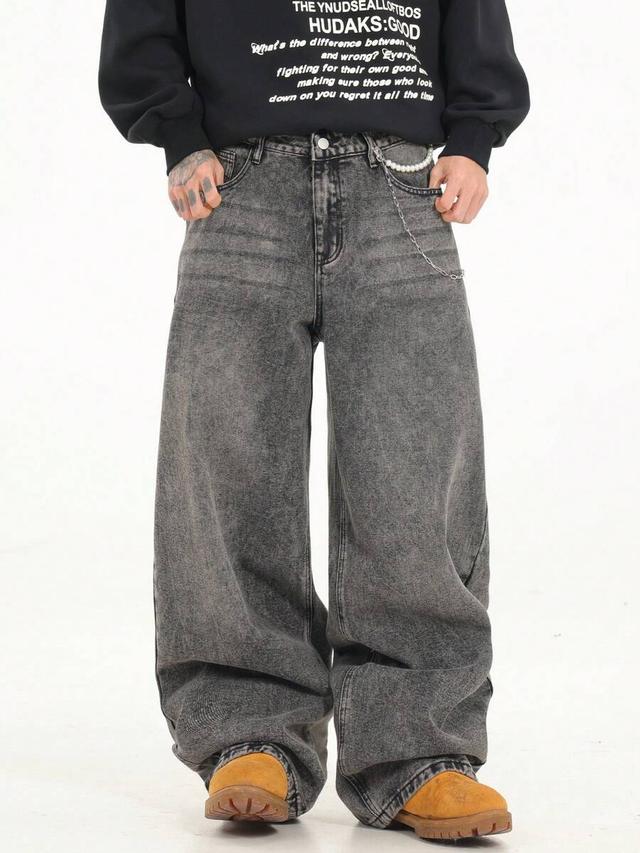 washed grey baggy wide leg denim jeans