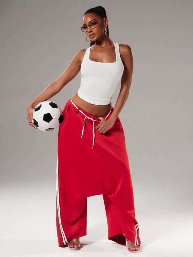 red wide leg baggy athletic sporty gym trousers