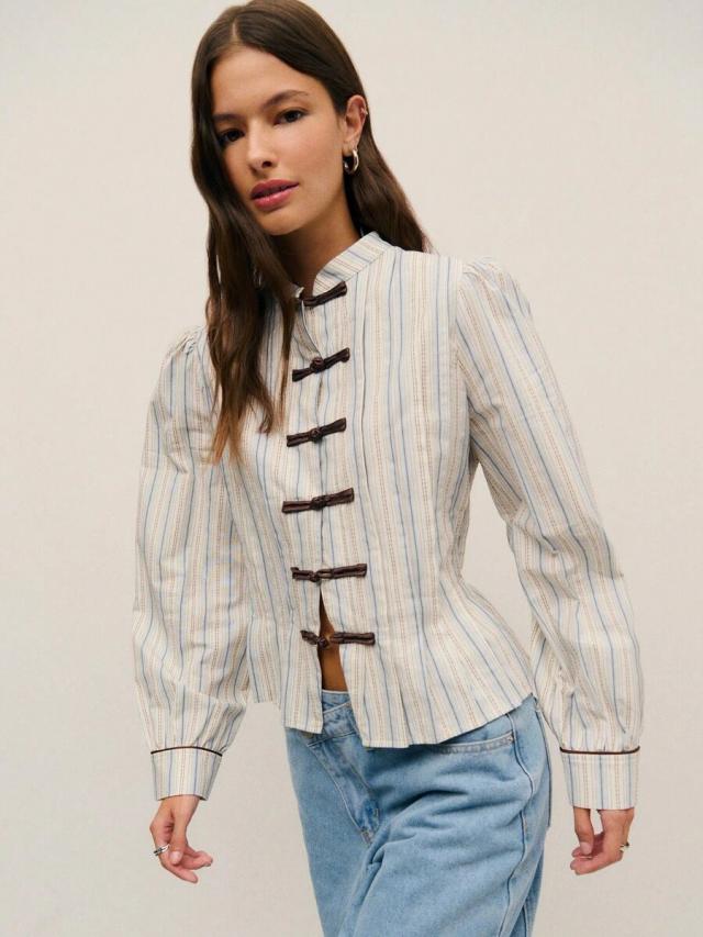 nöista striped tailored jacket with frog closures