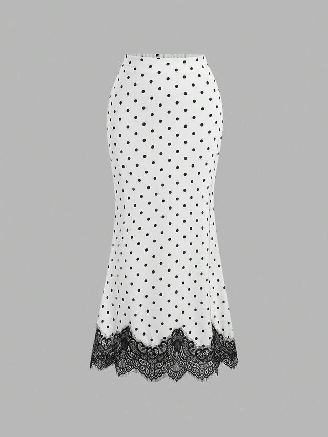 elegant retro polka dot lace patchwork long skirt