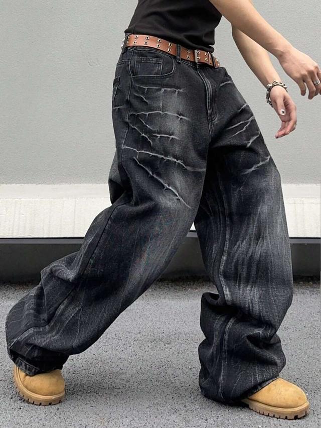 oversized black washed wide leg denim jeans