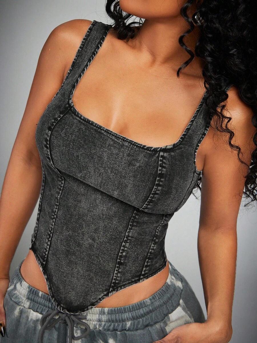 radiana women black casual denim tank top