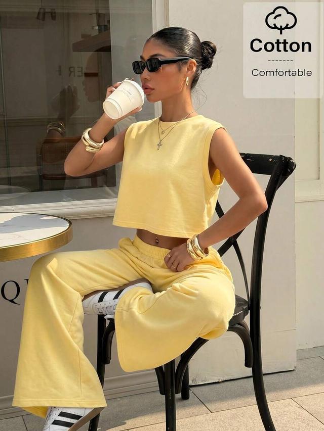 pale yellow knit wide leg lounge trousers