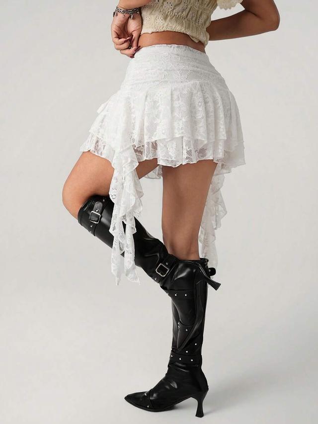 white floral lace double ruffle jellyfish skirt