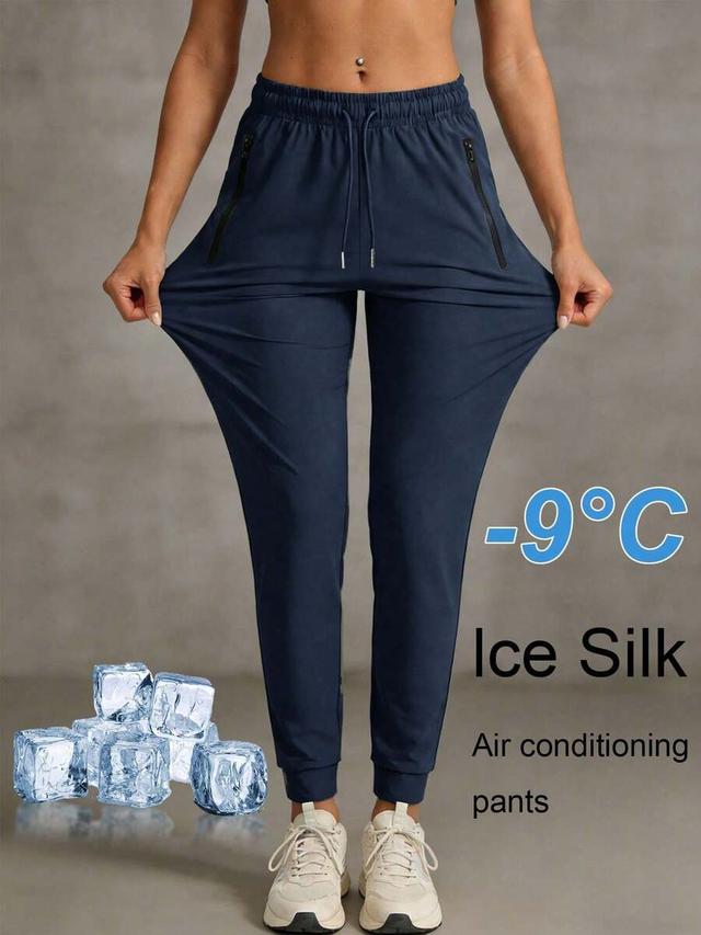 women's navy blue ice silk breathable running pants