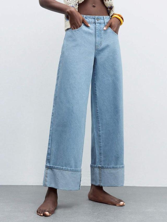 maija women's light wash wide leg cuffed jeans