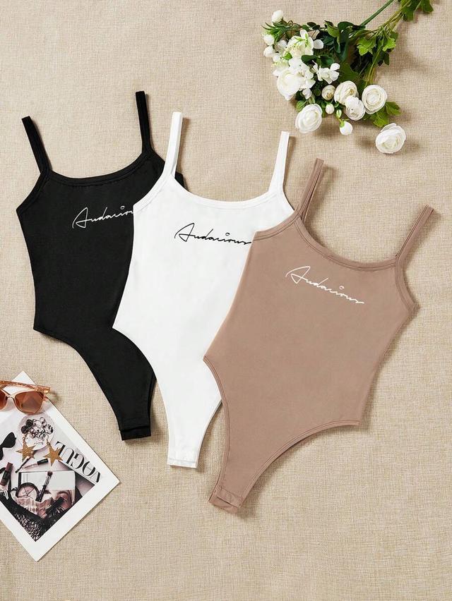 white minimalist handwritten letter print cami bodysuit set