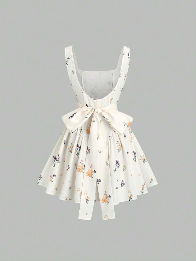 floral print retro sleeveless pleated mini dress