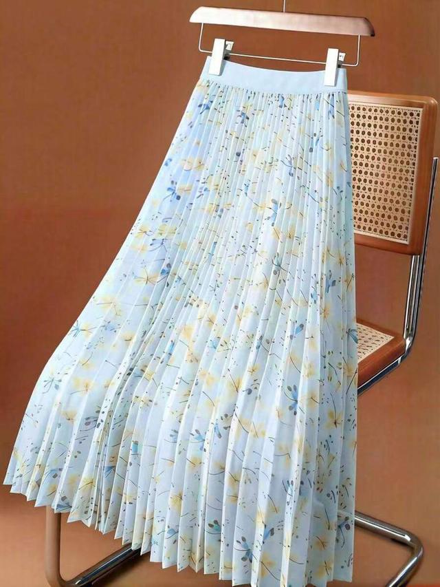 floral mesh pleated a-line skirt